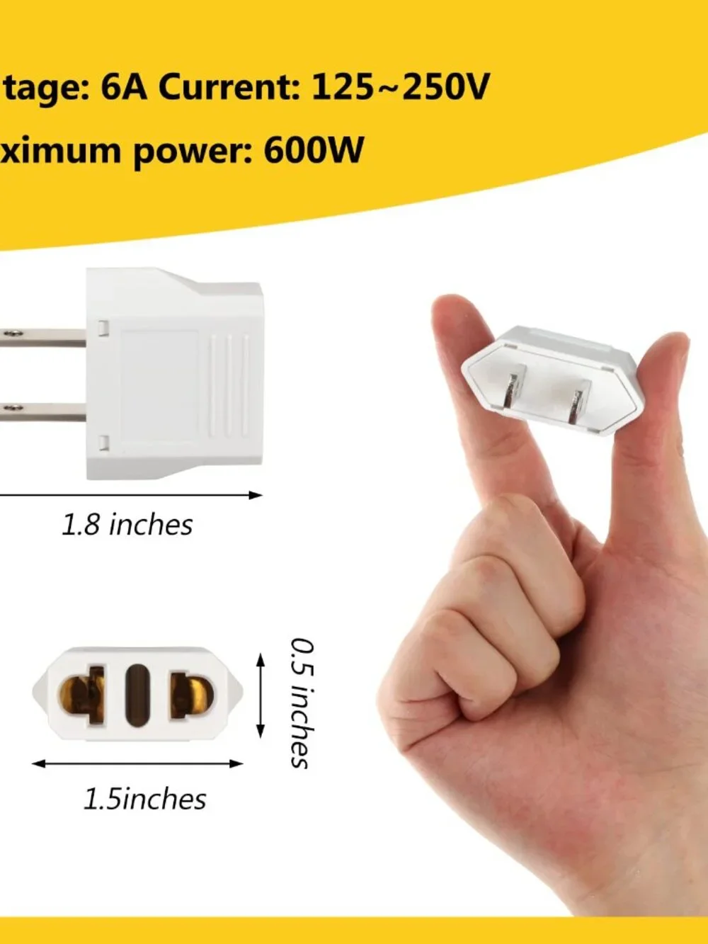 6 Pack Travel Adapter: European to US Outlet Plug Adapter (White)